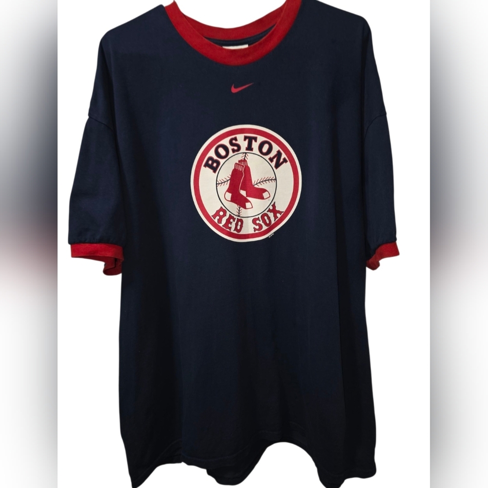 Vintage Boston Redsox T-shirt Nike Team Center Swoosh Ringer Y2K Big Graphic XXL